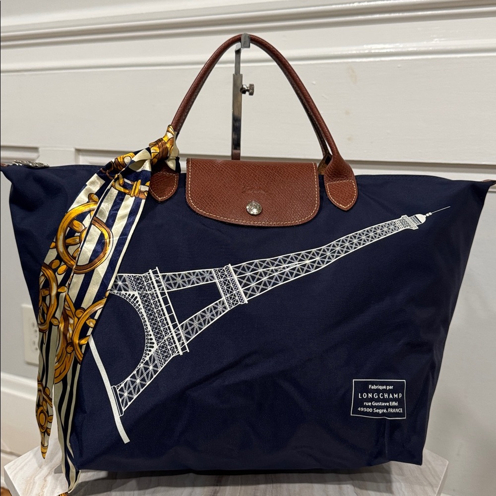 Longchamp Tote Navy Le Pliage Limited Edition Eiffel Tower Bag - Picture 4 of 17